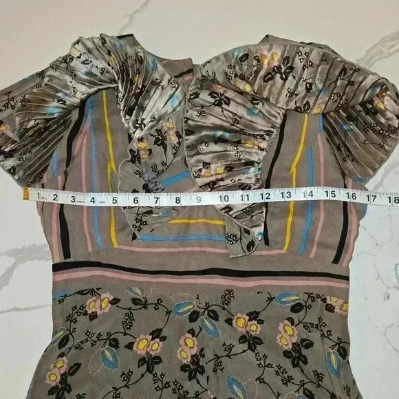VTG Betsy Johnson Silk Floral Striped Ruffle Black Label Dress Size 4 - Picture 14 of 16